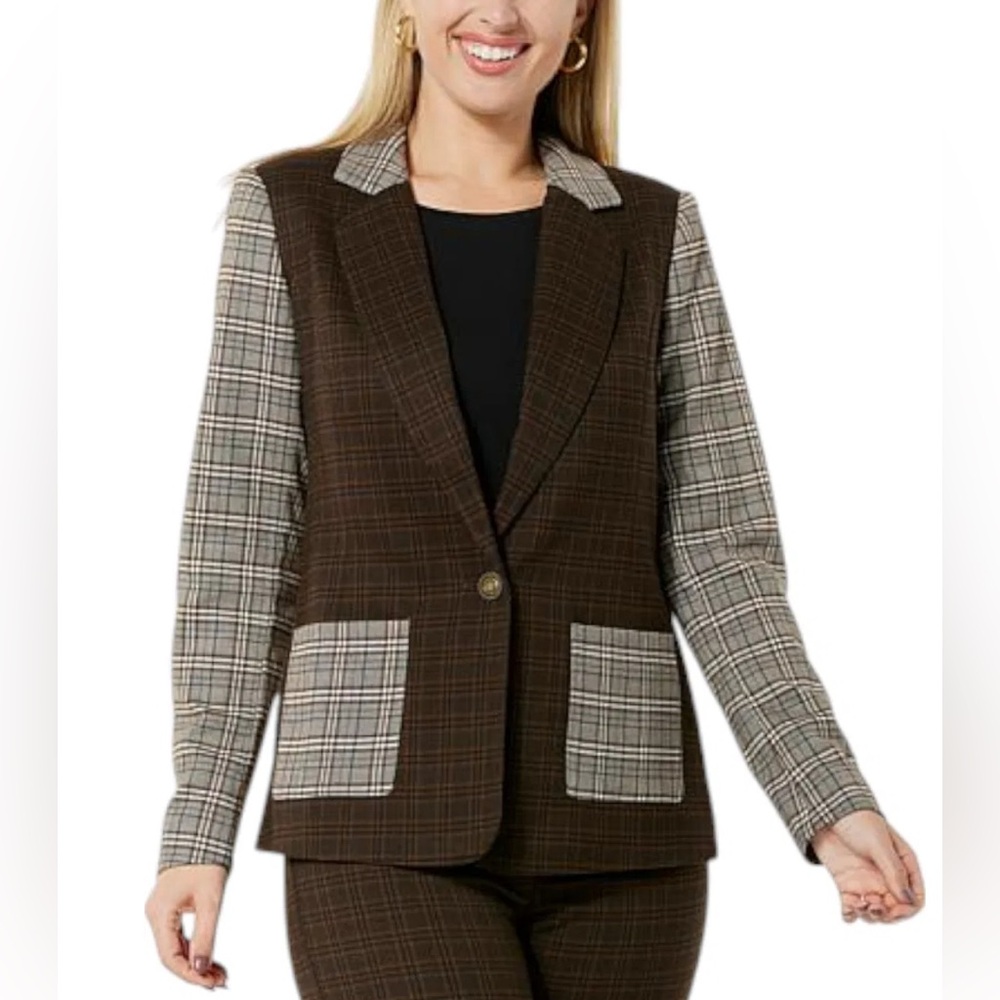 G By Giuliana Mixed Plaid Blazer